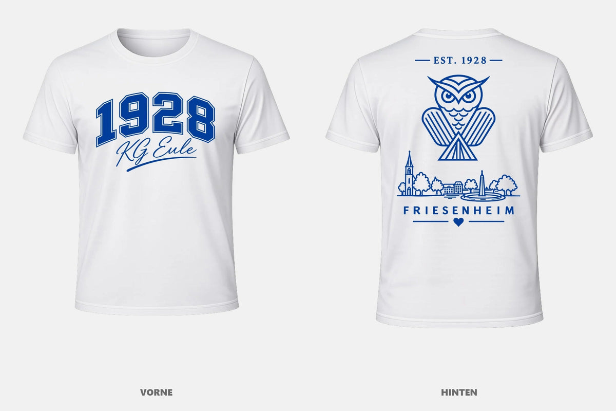 KG Eule 1928 Jubiläumsshirt weiß – vorne und hinten
