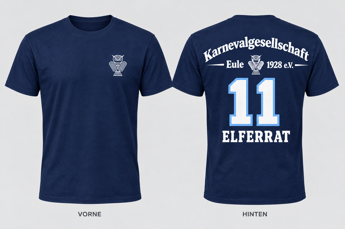 KG Eule 1928 T-Shirt Navy Motiv Elferrat – Vorder- und Rückseite