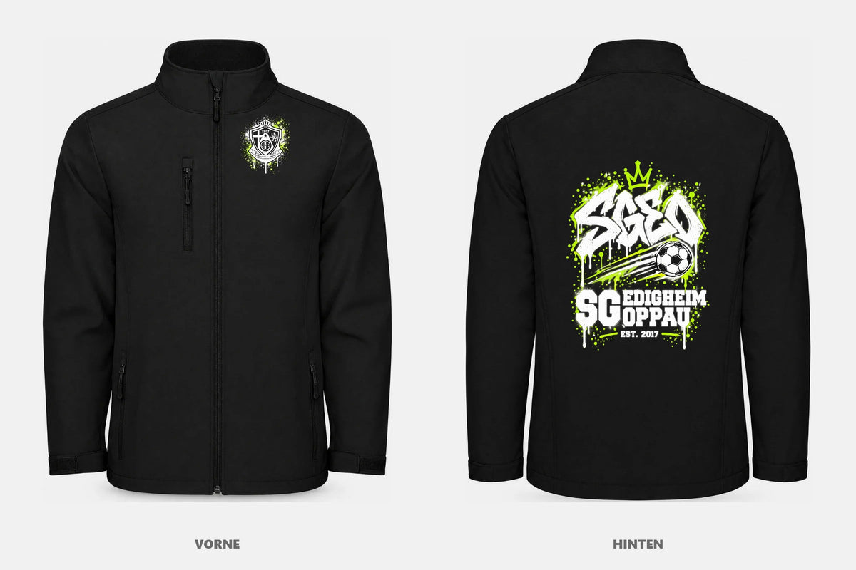 SG Edigheim-Oppau Softshelljacke Roly Nebraska Motiv Graffiti – vorne und hinten