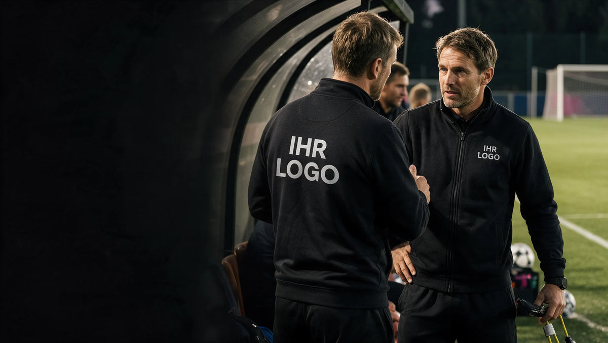 Vereinsmitglieder beim Teamsport in schwarzen Sweatjacken mit weißem IHR LOGO auf Brust oder Rücken.