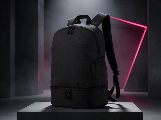 JAKO Taschen und Rucksäcke – Produktmotiv auf dunkler Bühne
